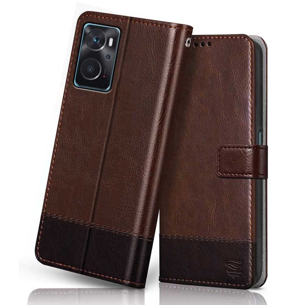 FLIPPED Vegan Leather Flip Case Back Cover for Oppo K10 4G (Flexible, Shock Proof | Hand Stitched Leather Finish | Card Pockets Wallet & Stand | Brown with Coffee) (B09YDDNT2Z) Amazon Price History, Amazon Price Tracker