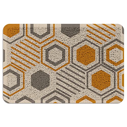 Fantasy Staring Abstract Geometry Outdoor Indoor Entrance Doormat Gray And Orange Hexagon Retro Linen Texture Front Welcome Door Mats Inside Outside Rugs, Waterproof Non Slip And Durable 24" X 35" #TOP2