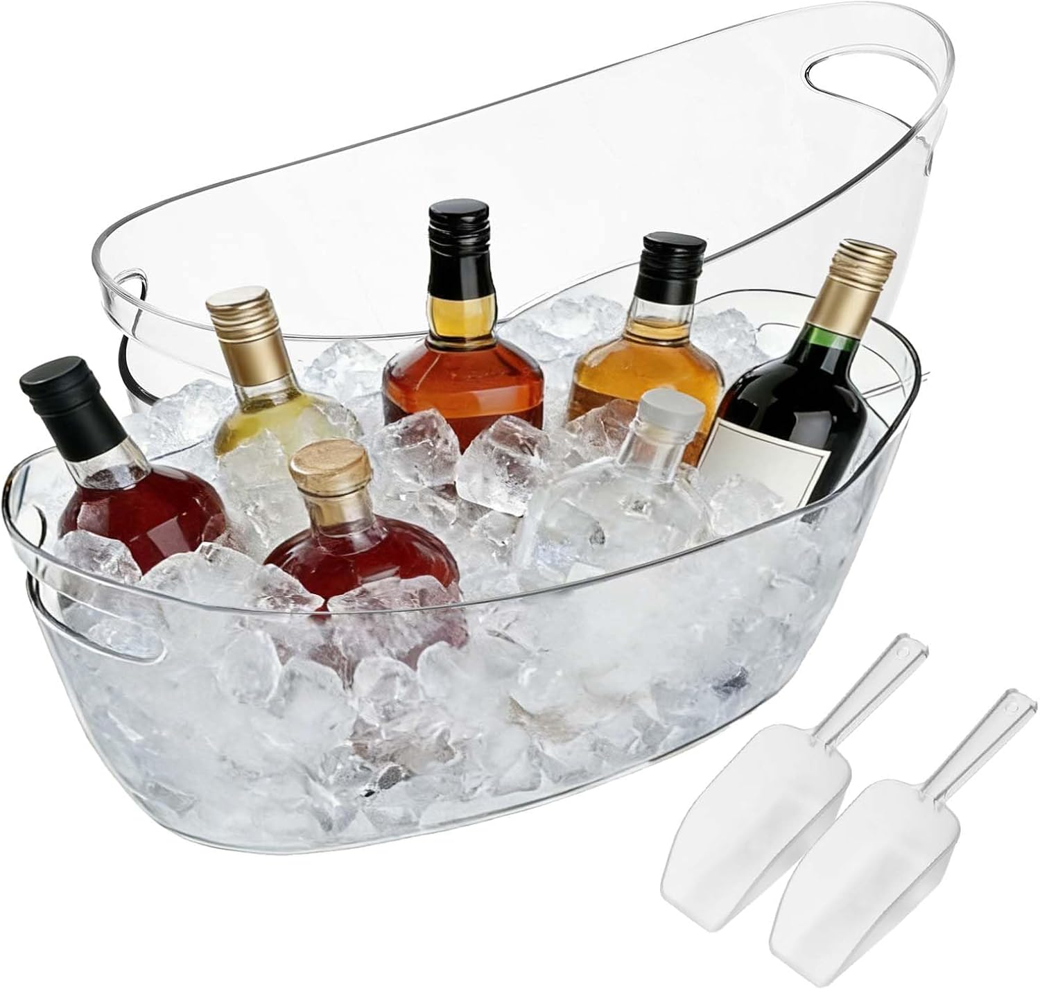 MYFULLY Ice Buckets for Parties 2-Pack, Clear PET 5L Beverage Tub with Ice Scoops, Large Ice Bucket for Wine, Champagne, Beer, Cocktails, Mimosa Bar Supplies
