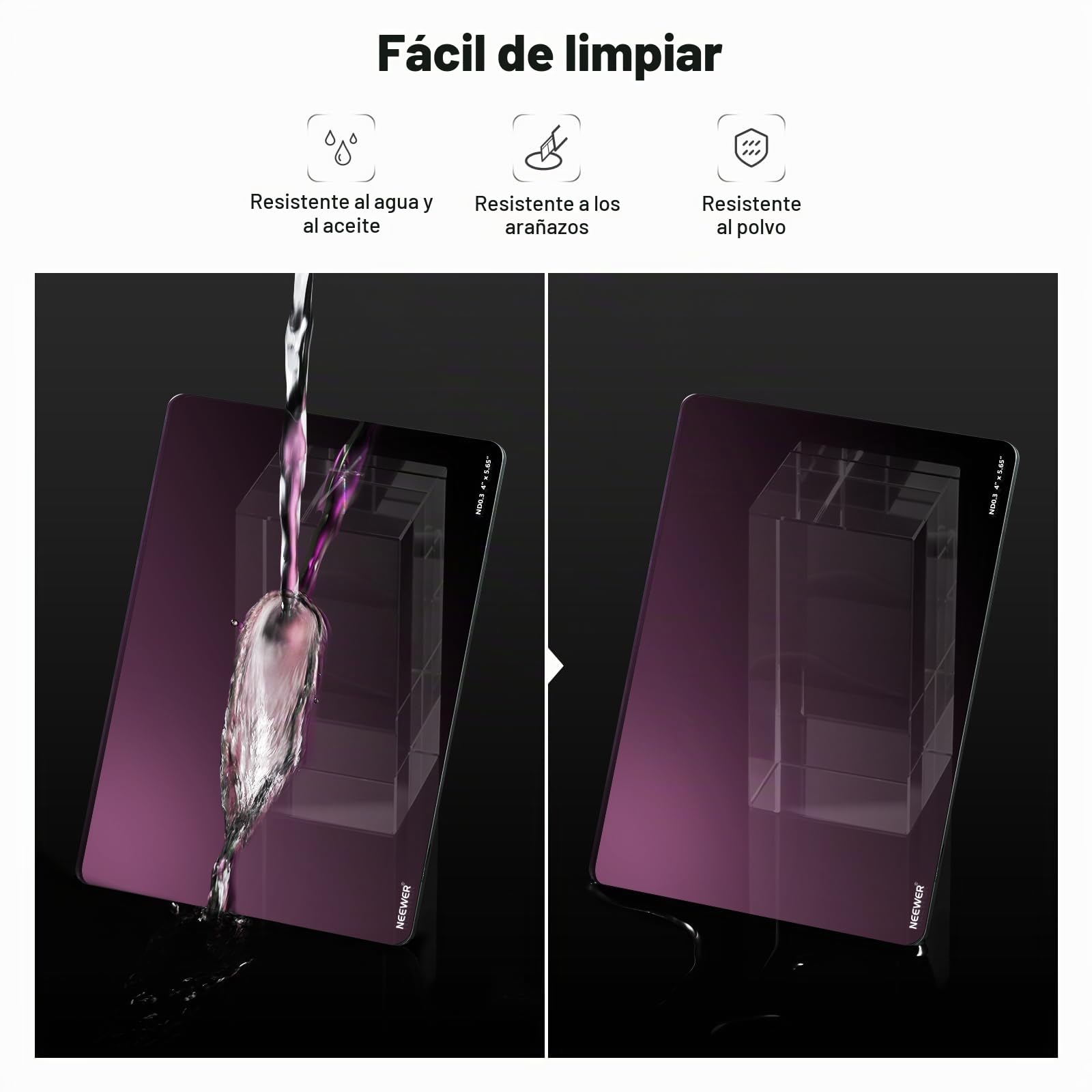 NEEWER Filtro ND Cuadrado ND0,3 (1 Parada), 4 x 5,65 Pulgadas, Doble Cara 30 Multi Nano Revestido, Filtro de Densidad Neutra para NEEWER Matte Box, Compatible con Tilta, Compatible con SmallRig