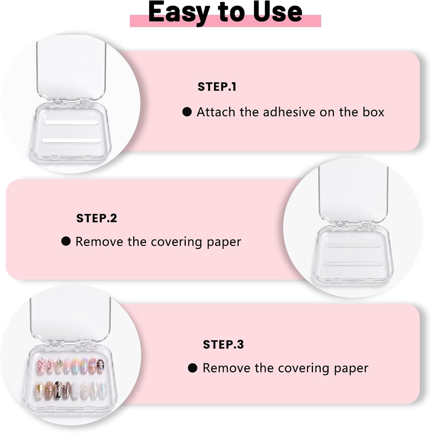 12Pcs Clear Press On Nail Storage Organizer 60PcsDouble Sided Adhesive Tape image 4