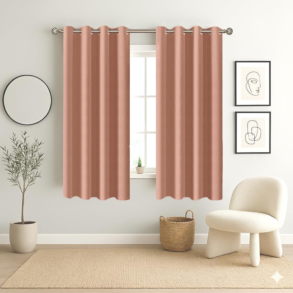 Homestan Blackout Window Curtains 5 Feet Long Set of 2, Peach