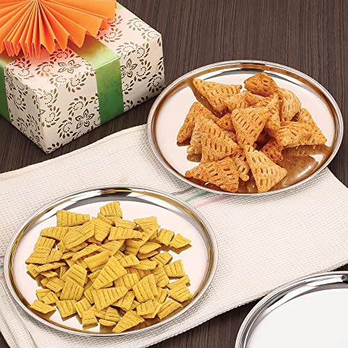 Image of HAZEL Stainless Steel Breakfast Plate with Glossy Finish | Quarter Plates for Kids Serveware Tableware | Thali Plates for Kitchen | Dinner Plates Set of 2, 23.5 cm