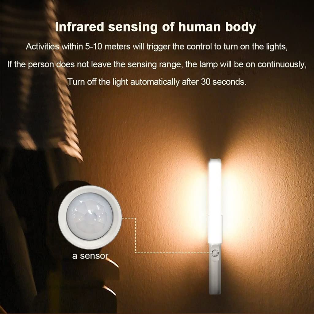 Luz de Armario LED, Luces con Sensor de Movimiento para Interiores, USB Recargable Luz Nocturna Inalámbrica, Luz de Gabinete Magnética para Cocina, Armario, Escaleras, Dormitorio, 2 Paquetes