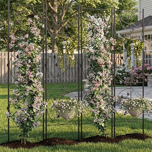 IDEALHOUSE 72×20 Inch Metal Garden Trellis (2-Pack), Rustproof Decorative Plant Support with Bird...