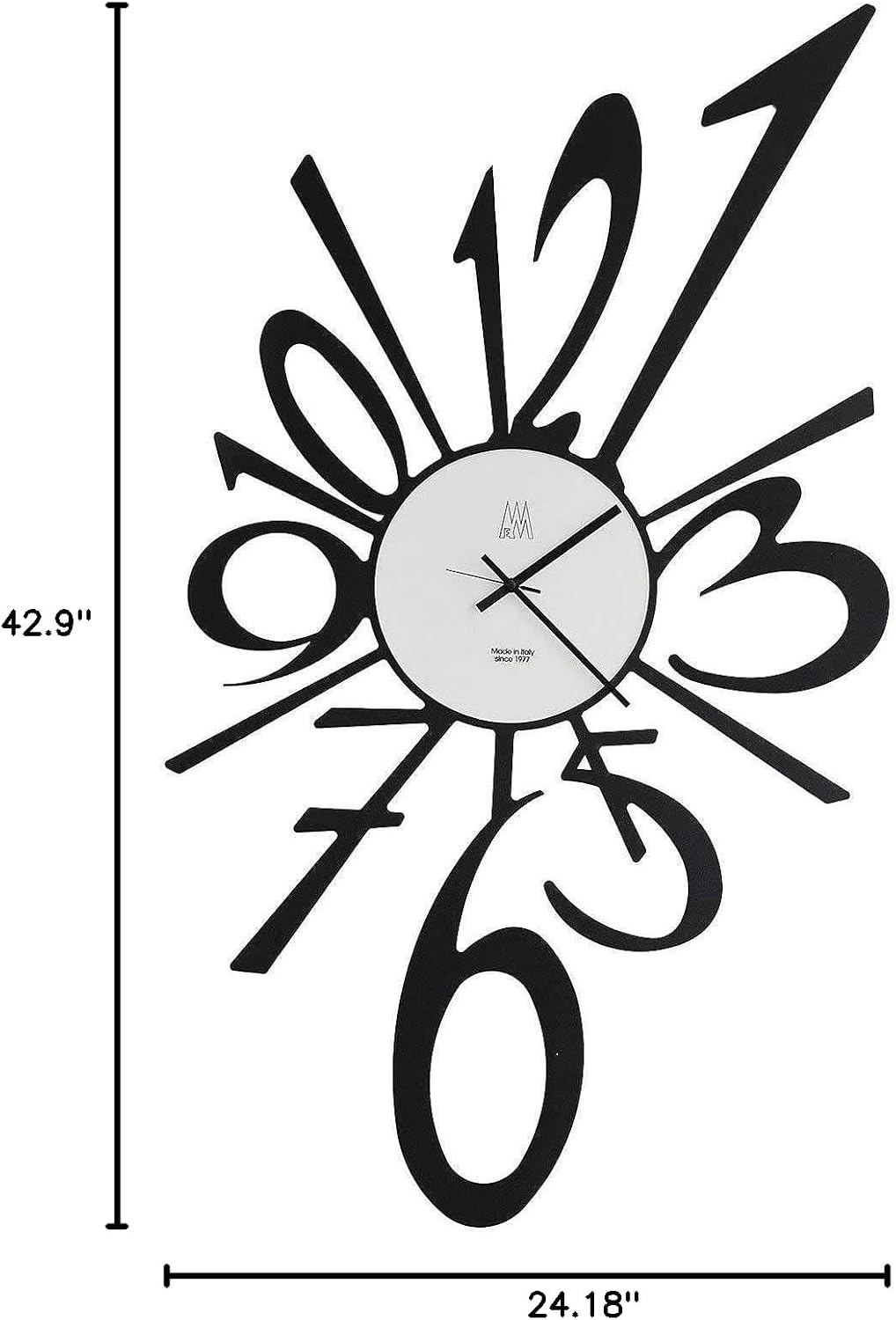 Arti & Mestieri Big-Big Bang - Design Wall Clock 100% Made in Italy - Iron, 62 x 110 cm - Embossed Black
