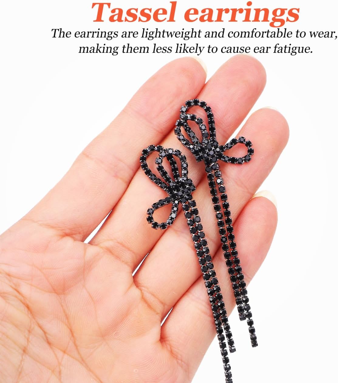 LIFKOME 1pair Elegant Long Bow Tassel Earrings for Women Sparkly Rhinestone Dangle Jewelry for Parties and Weddings - Image 6
