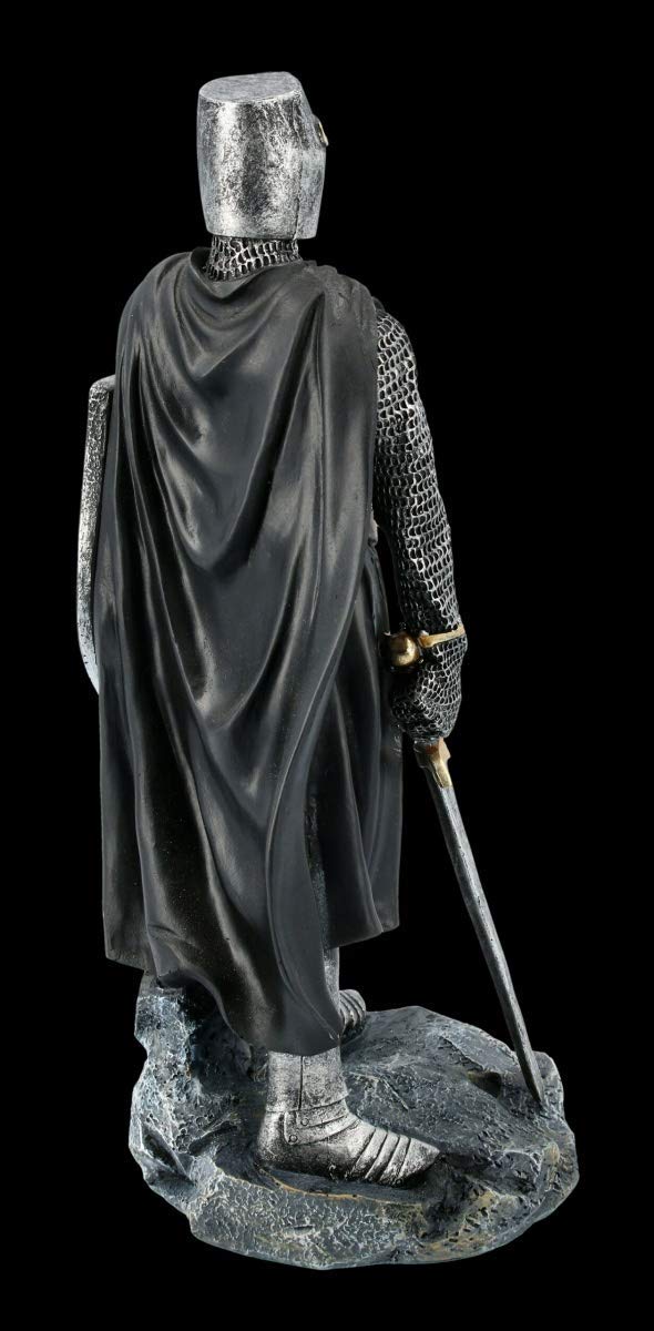 Nero Cavalieri Templari Figura con Scudo e Spada Templari, Figura-Decorativa, Articolo Decorazione, Statua, Scultura, Mittelalter-Figur, H 30 CM