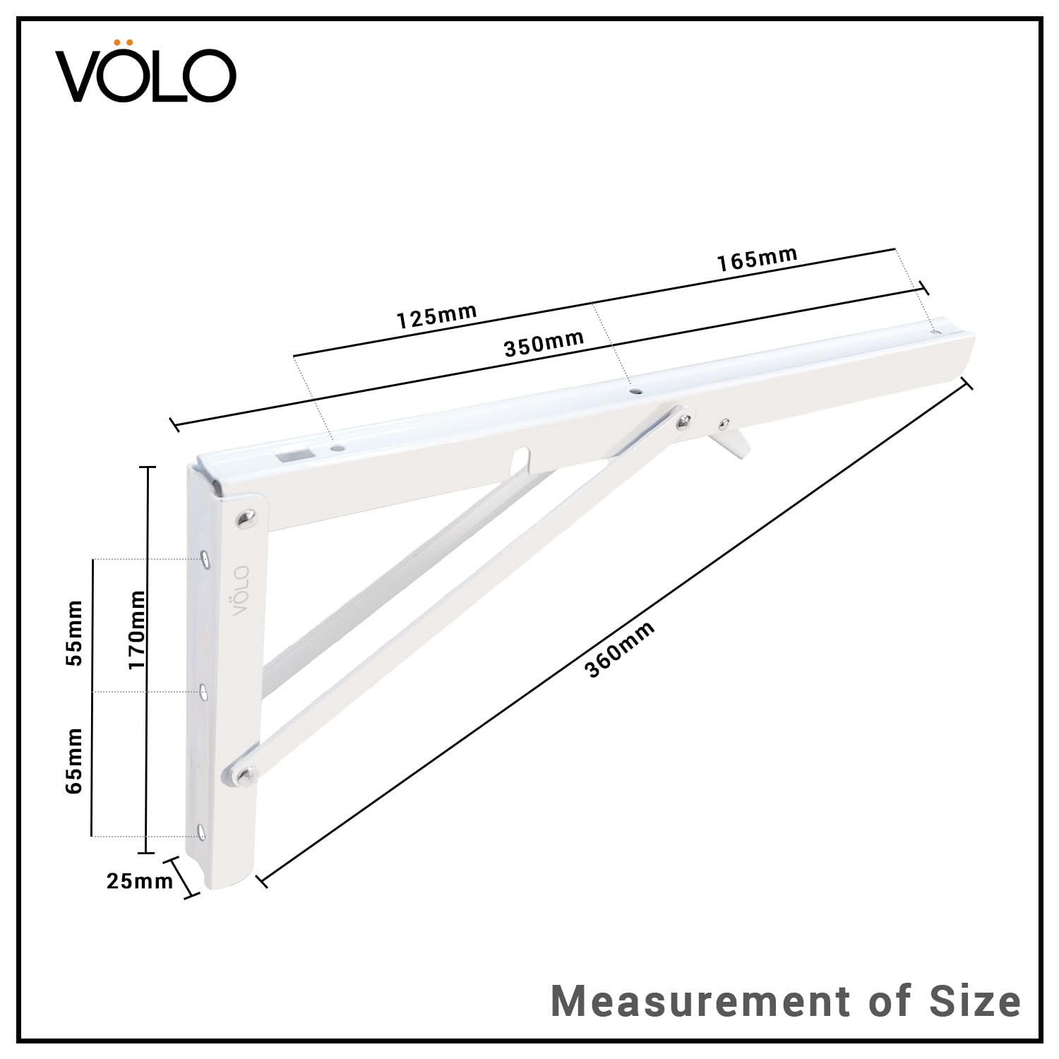 Volo Heavy Duty 14" Foldable Mild Steel Racks, Shelf Bracket, l Bracket, Wall Brackets, wall Angle Bracket, Folding Table Bracket with Fittings for fold Down Steel Table. (Color:White) — Amazon image 2