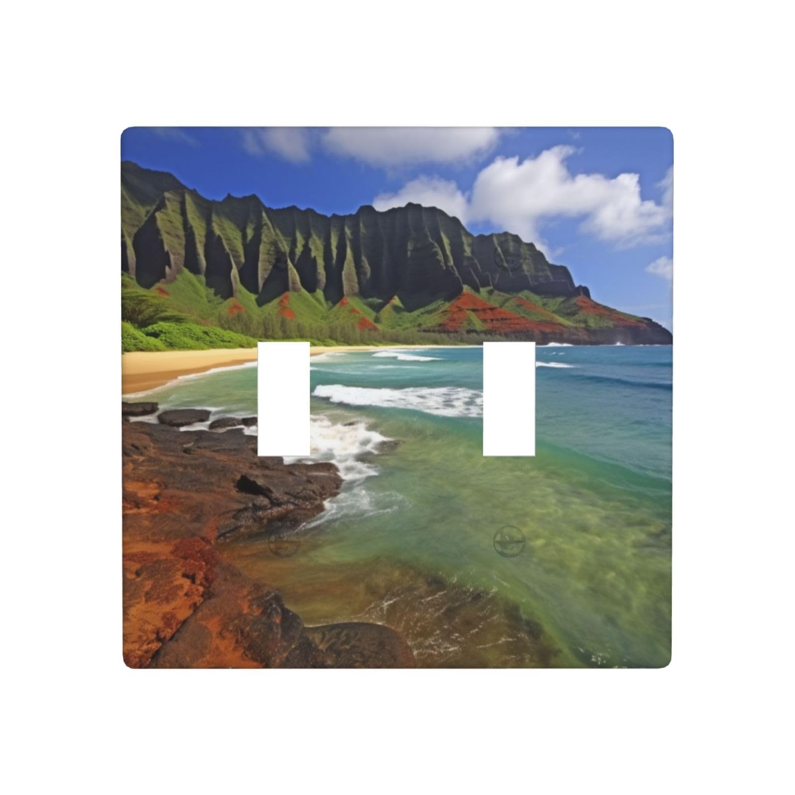 2-Gang Decorator Wall Plate Kauai Hawaii Seashore Light Switch Cover Double Toggle Receptacle Wall Plate Standard Size 4.5" x 4.5" Wallplate Unbreakable Polycarbonate Outlet Faceplates Covers