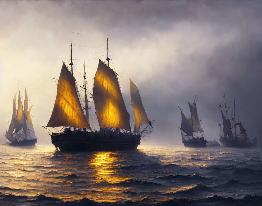 Poster mural toile grand voilier et tempête en mer déco 50 x 70 cm