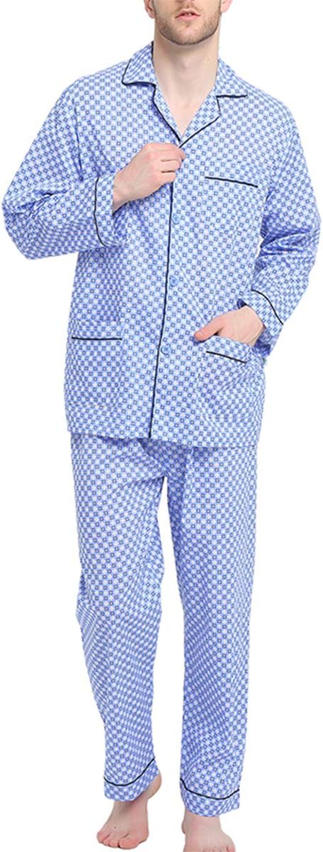 GLOBALMens Pajamas Set, 100% Cotton Woven Drawstring Sleepwear Set with Top and Pants/Bottoms