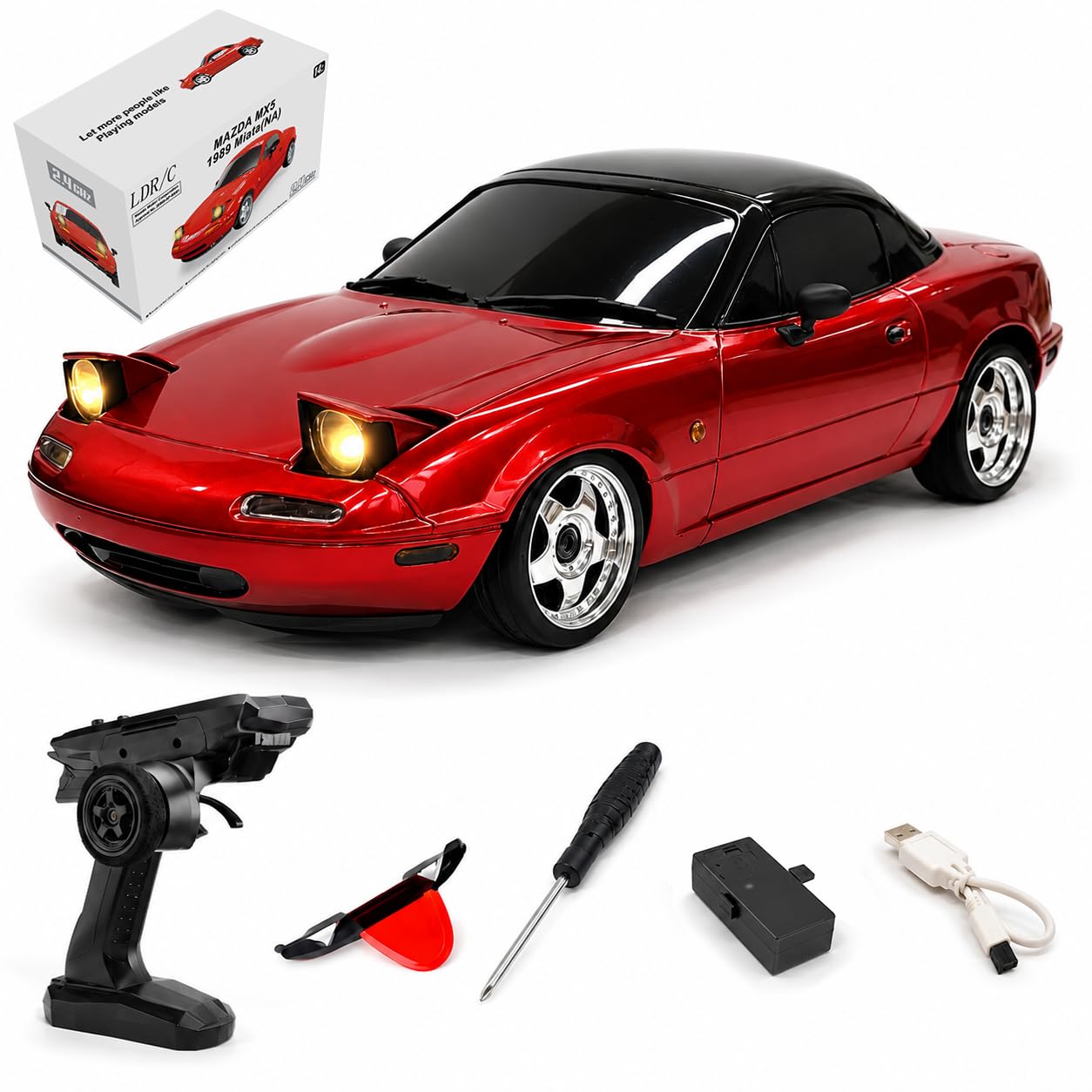 SpedUpX LDRC 1804 RC Drift Car - 1/18 RTR Mini MX-5 RWD 2.4GHz Full Proportional Control Racing Sport Car with Gyro LED Light for Adults Hobbyists(Red/1 Battery)