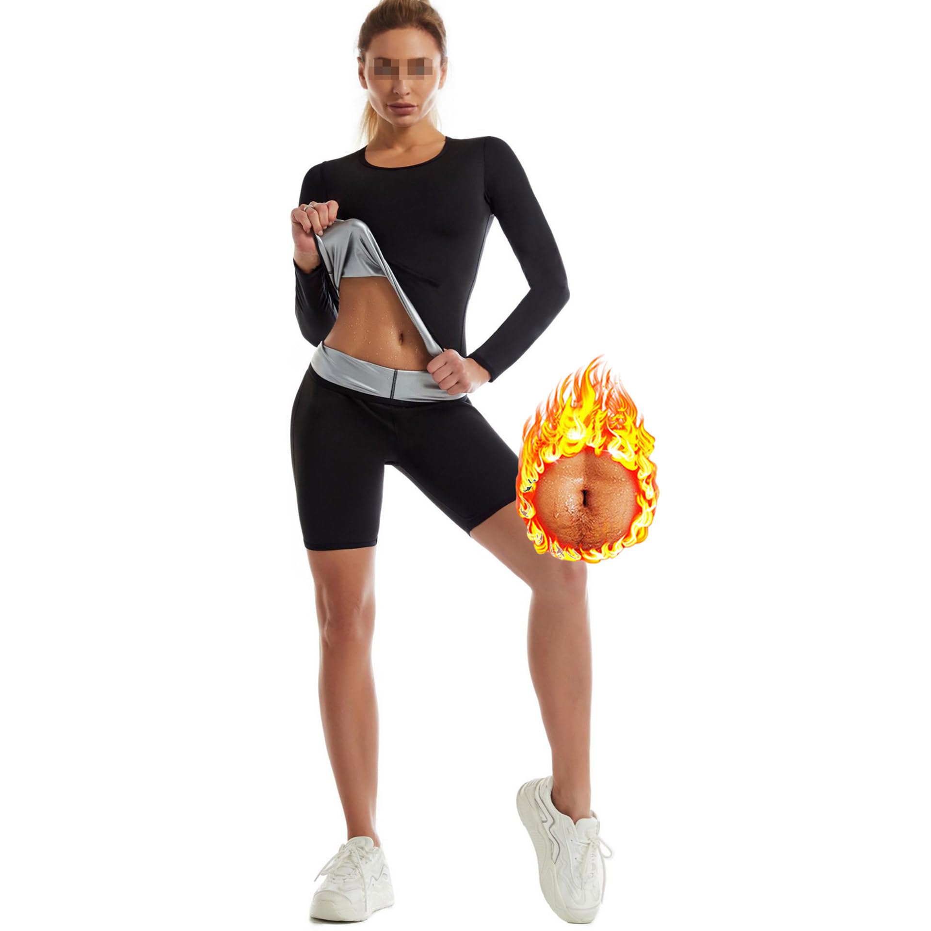 Vêtement De Sudation, Sudation Femme Amincissant, Combinaison Sudation Femme - Haut De Sudation Et Shorts De Sudation, Tenue De Sudation pour Fitness Running Jogging