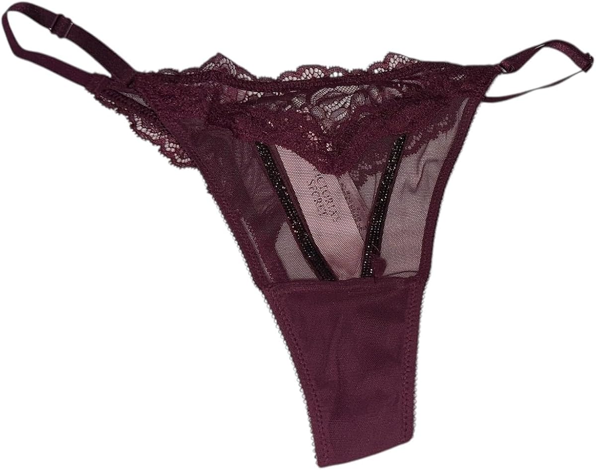 Victoria's Secret Rhinestone Shine Adjustable String Thong Maroon New