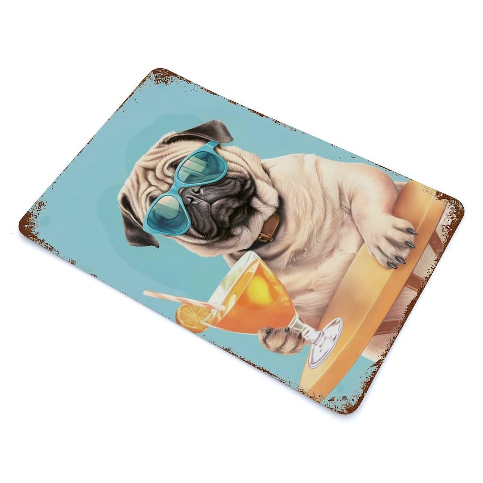 Cool Pug Summer Chill Retro Metal Sign 11.8"x7.9", Ideal for Shed, Workshop And Garage Wall Decor