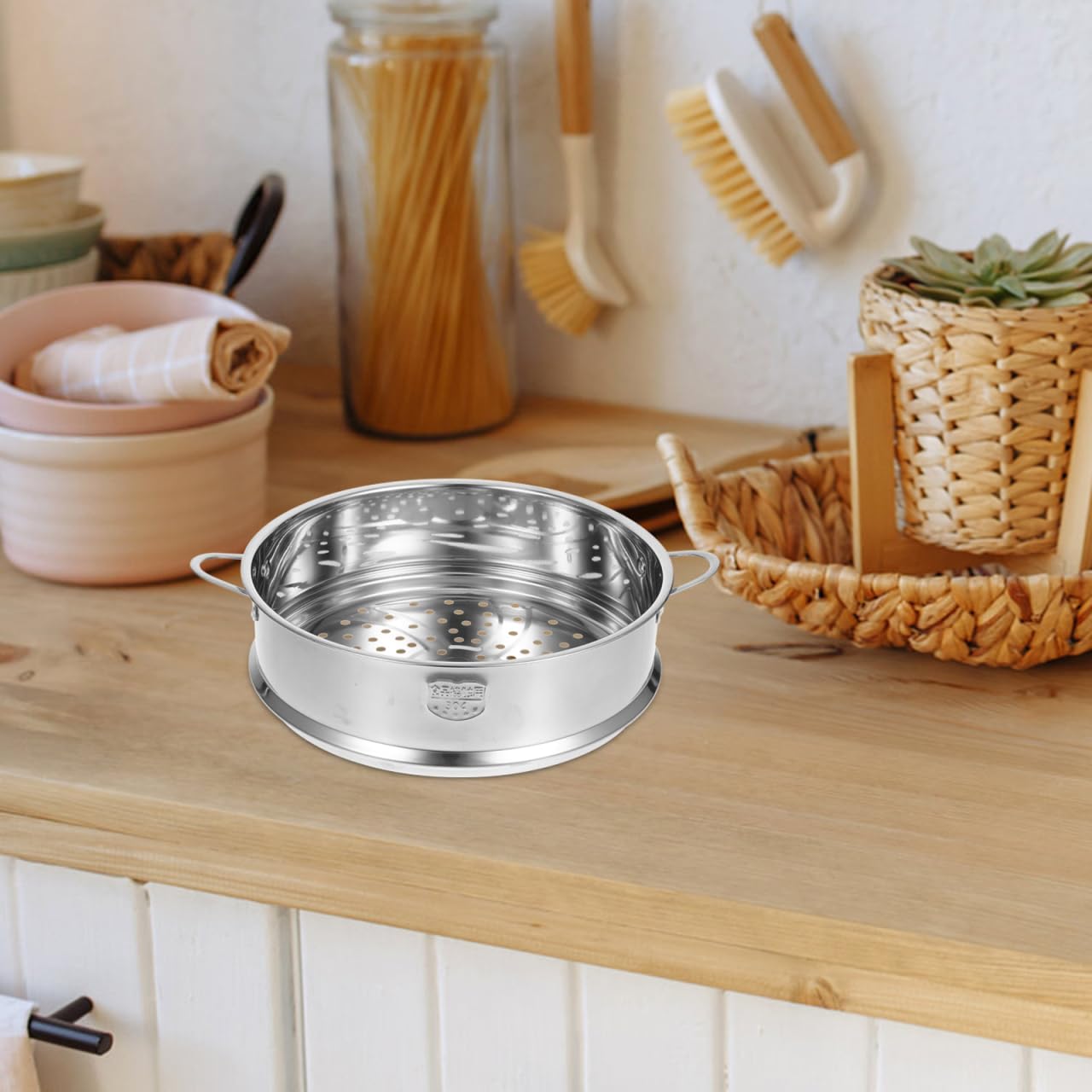 ULTECHNOVO Cestino a vapore in acciaio inox 304, inserto per cottura a vapore, 24 cm, con manico, accessori da cucina per famiglia e ristorazione