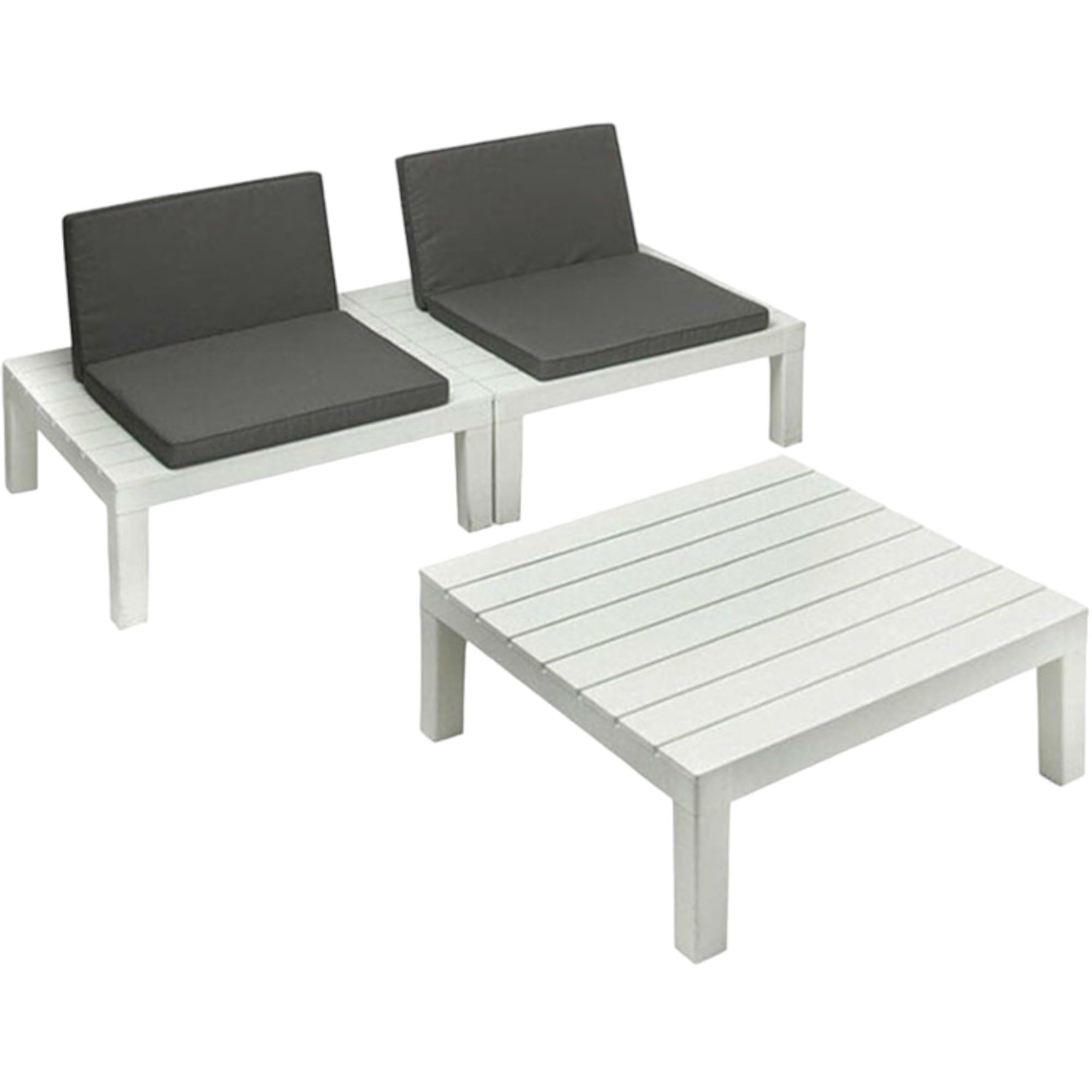 Dmora Set Salotto da Esterno Vigevano, Composizione da Giardino con 4 sedute con Schienale ed 1 modulo Multifunzione, Salottino con Cuscini, 100% Made in Italy, Bianco