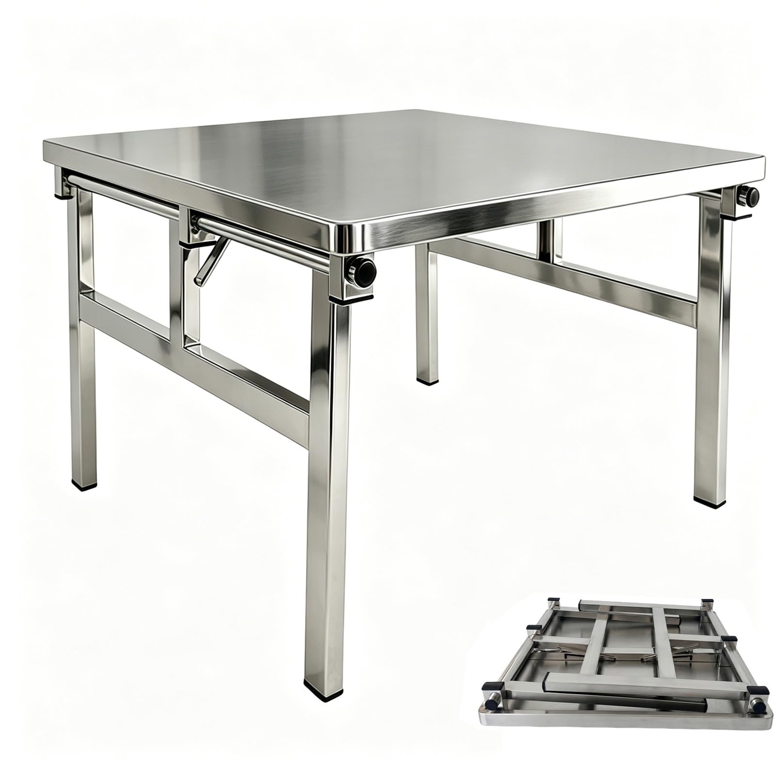 Mesa de preparación Plegable de Acero Inoxidable, con eslabones metálicos rígidos (Cuadrada de 23,6 x 23,6 x 19,7 Pulgadas)
