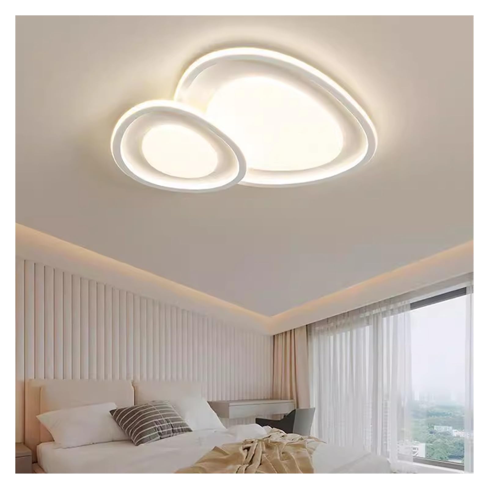 Lampa sufitowa LED w nowoczesnym stylu nordyckim, z pilotem zdalnego sterowania, do salonu, pokoju dziecięcego, dekoracja domu (biała, 57 cm, możliwość ściemniania).