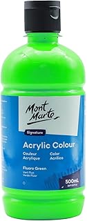 Mont Marte Signature Fluoro Green Acrylic Paint, 16.9oz (500ml), Semi-Matte Finish, 12 Colors, Suitable for Canvas, Wood, Fabric, Leather, Cardboard, Paper, MDF and Crafts