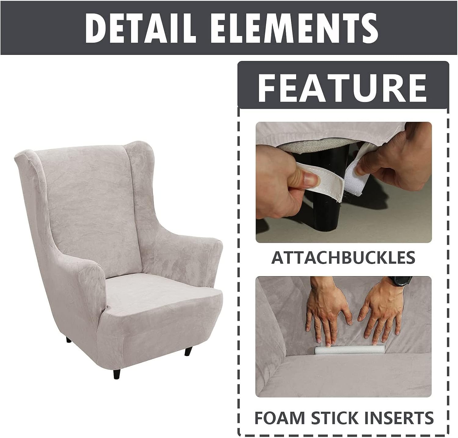 Konsilsa Velvet Wing Chair Slipcover,2-Piece Sofa Slipcover Armchair Cover Wing Backed Chair Covers slipcovers for wingback Chairs Wingback Chair Slipcover Stretch Elastic Furniture Protector