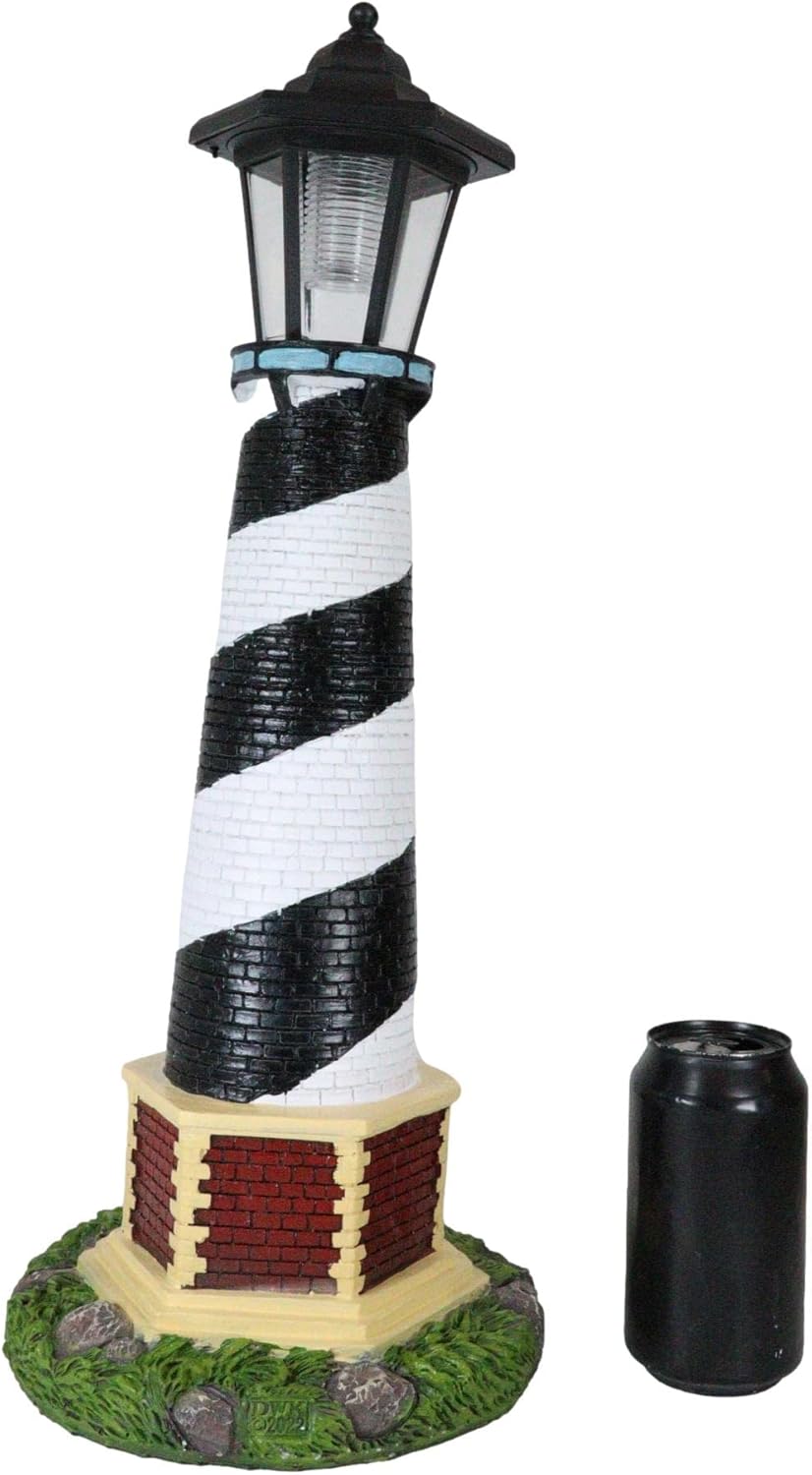 Ebros Gift Nautical Marine Ocean Navigation Scenic Cape Hatteras Lighthouse with Solar Powered Lantern LED Light Statue 20.5" Tall Patio Decor Indoor Outdoor Figurine Beacon of Hope