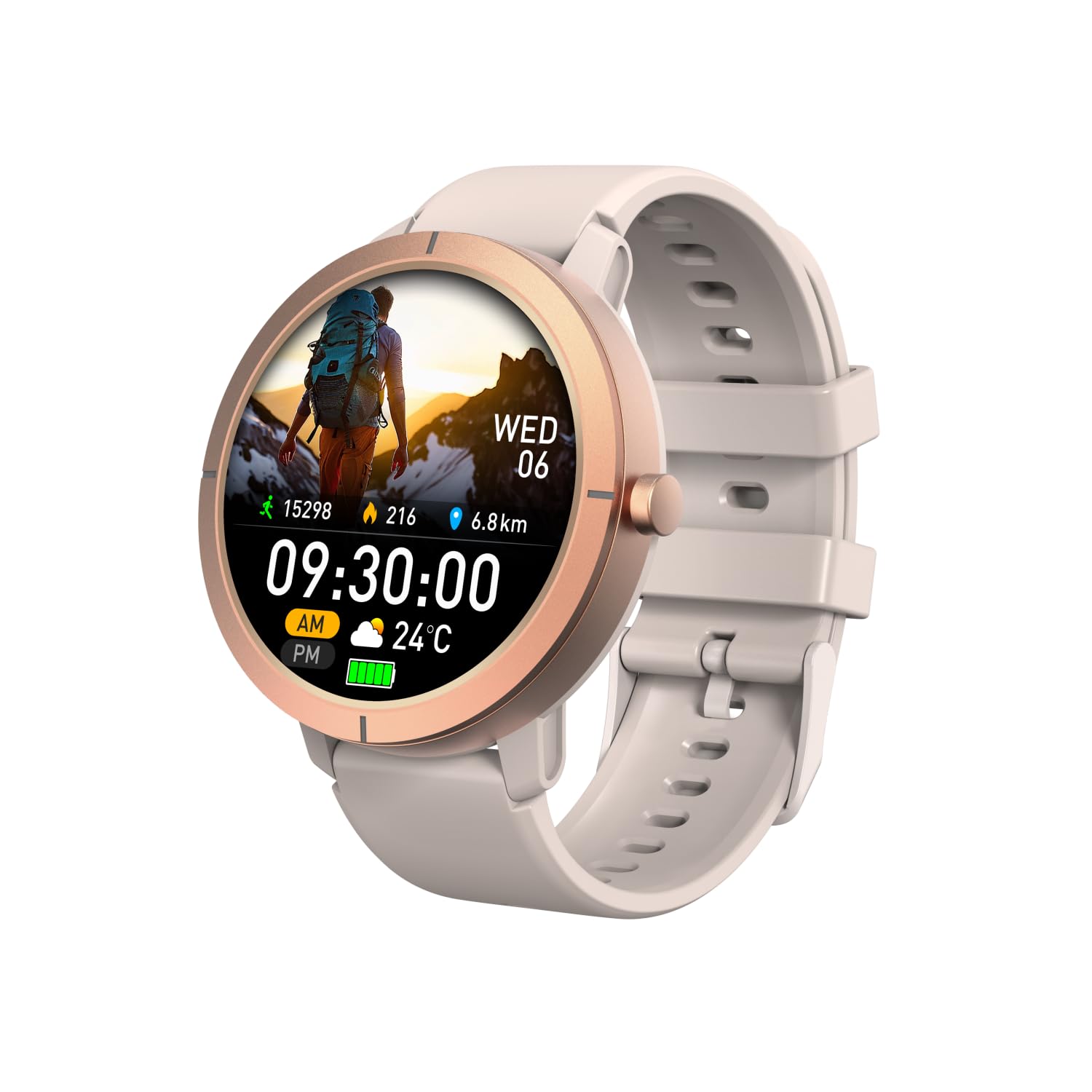 AIEK Montre Connectée Femme GPS, Écran AMOLED 1.32" Étanche Smartwatch Sport, Android iOS, Idéal pour la Randonnée/la Course à Pied/la Natation,Santé Au Féminin/Fréquence Cardiaque/Sommeil (Or)