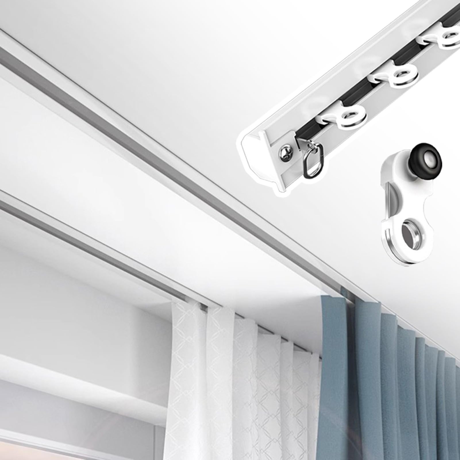 Curtain Rods, Heavy Duty Pulleys, Invisible Recessed Curtain Rod System for Privacy Partition