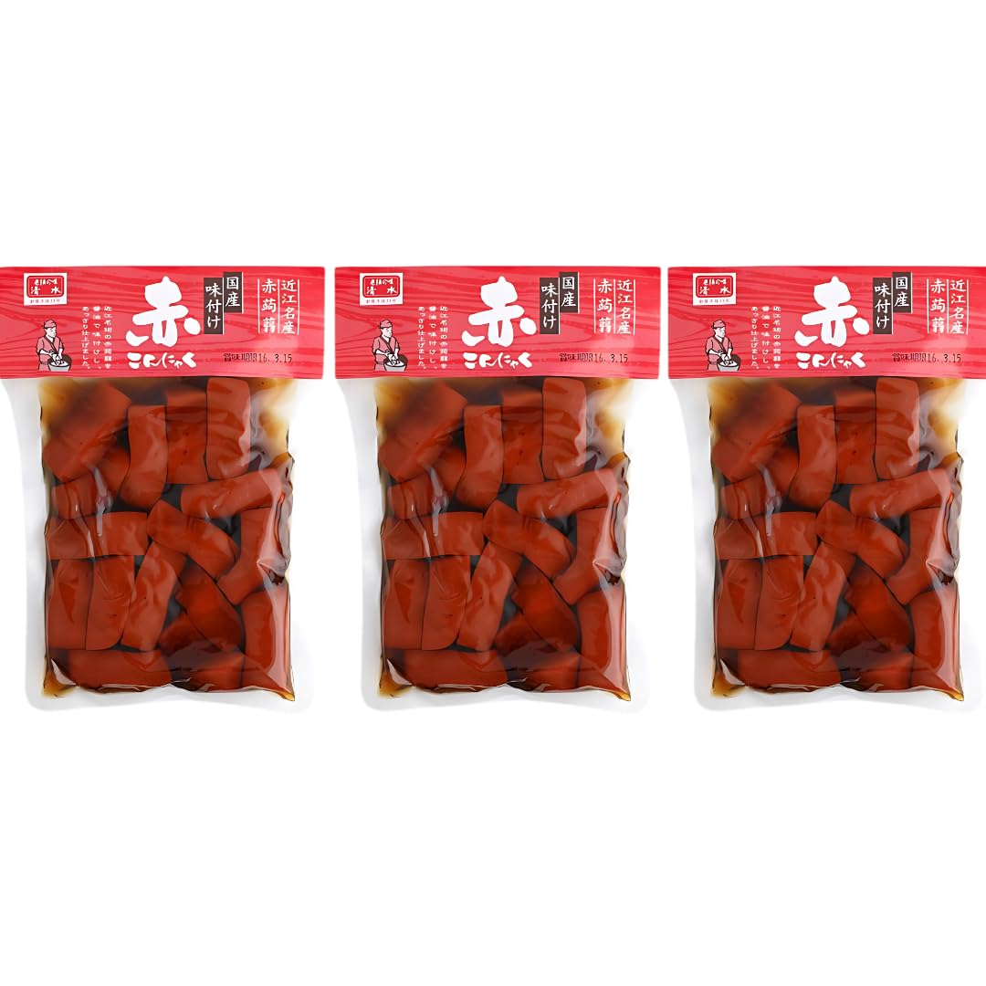Amazon.co.jp: 赤こんにゃく3袋（味つけ）近江名産 赤蒟蒻 清水商店