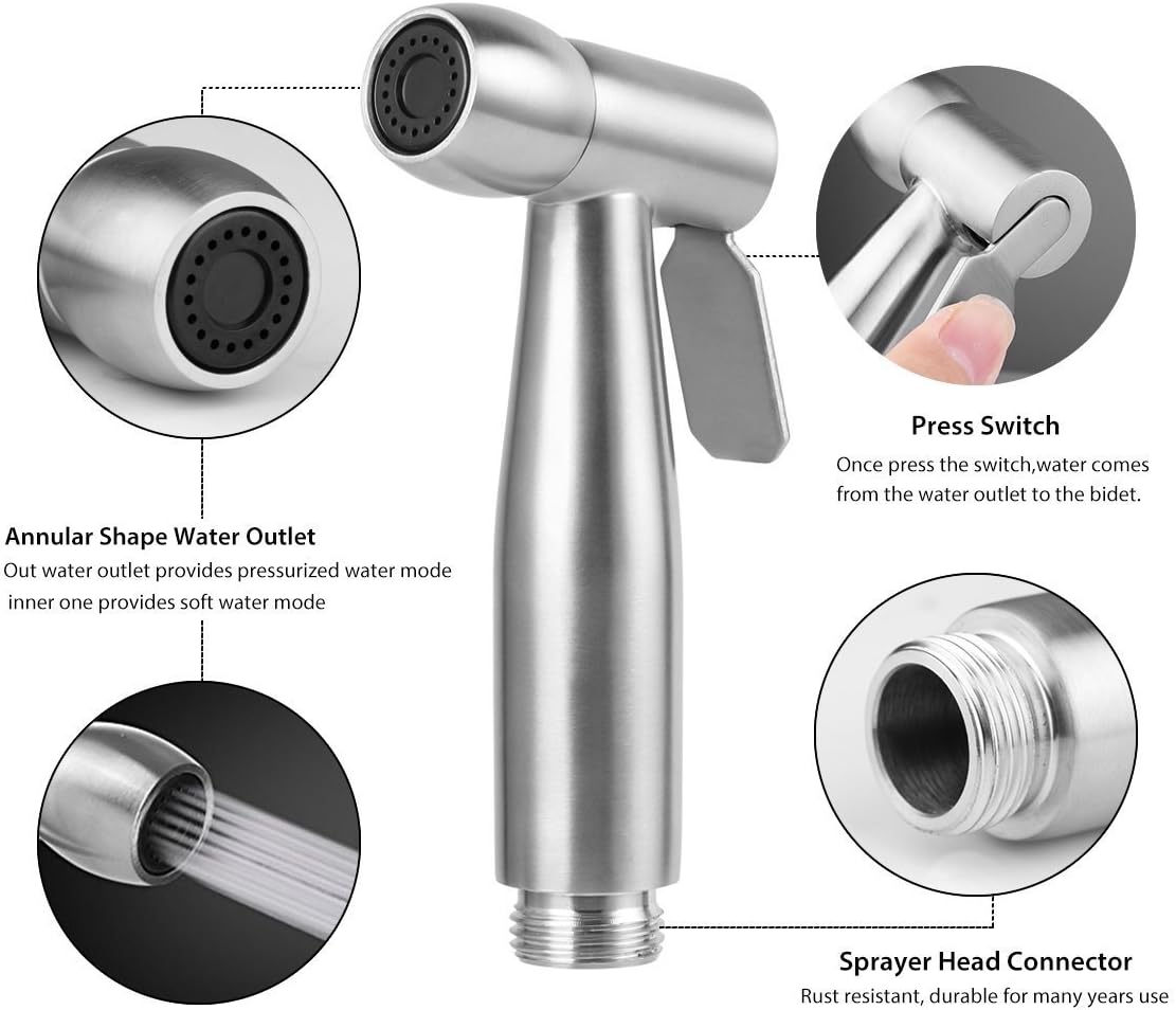 Hand Held Bidet Toilet Sprayer Kit Bathroom Cloth Diaper Washer Portable Shower Sprayer Stainless Steel Spray for Personal Hygiene