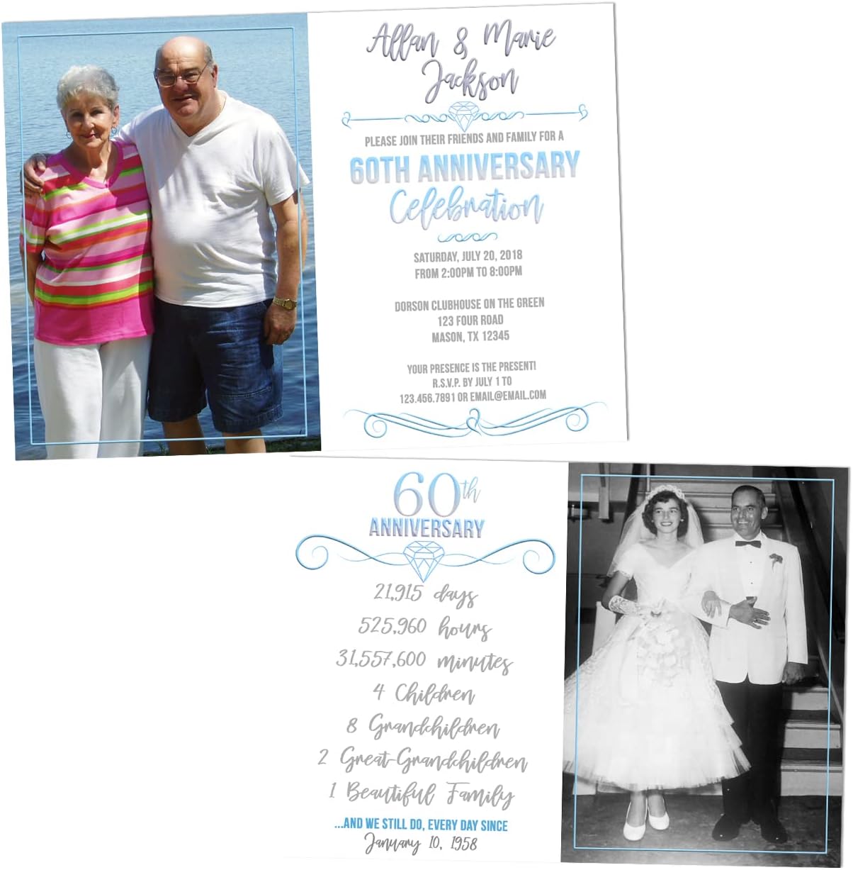 Photo 60th Wedding Anniversary Party Invitations, Diamond We Still Do commemorative personalized with envelopes
