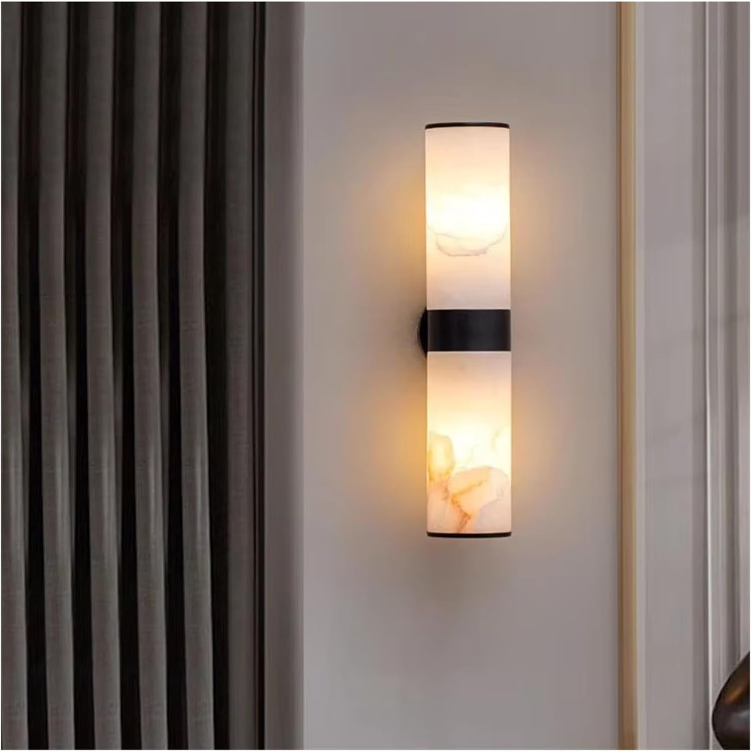 Cwcqgh Black Italian Led Wall Lamp Copper Marble Light Bedroom Foyer Lighting,-Warm White