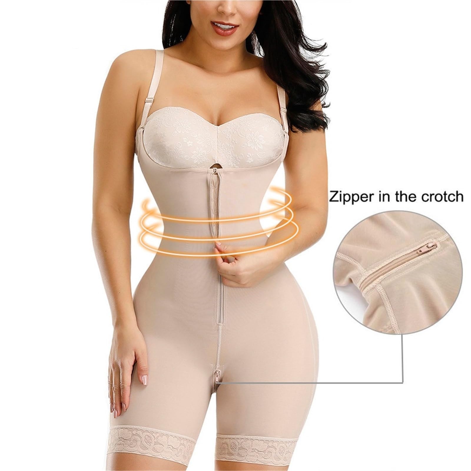 Bodysuit Shapewear Cinghie Staccabili Shaper for Tutto Il Corpo Pancia Dimagrante Fase 3 Cintura Push Up Butt Lifter Shapewear für Snellente(Beige,XS)