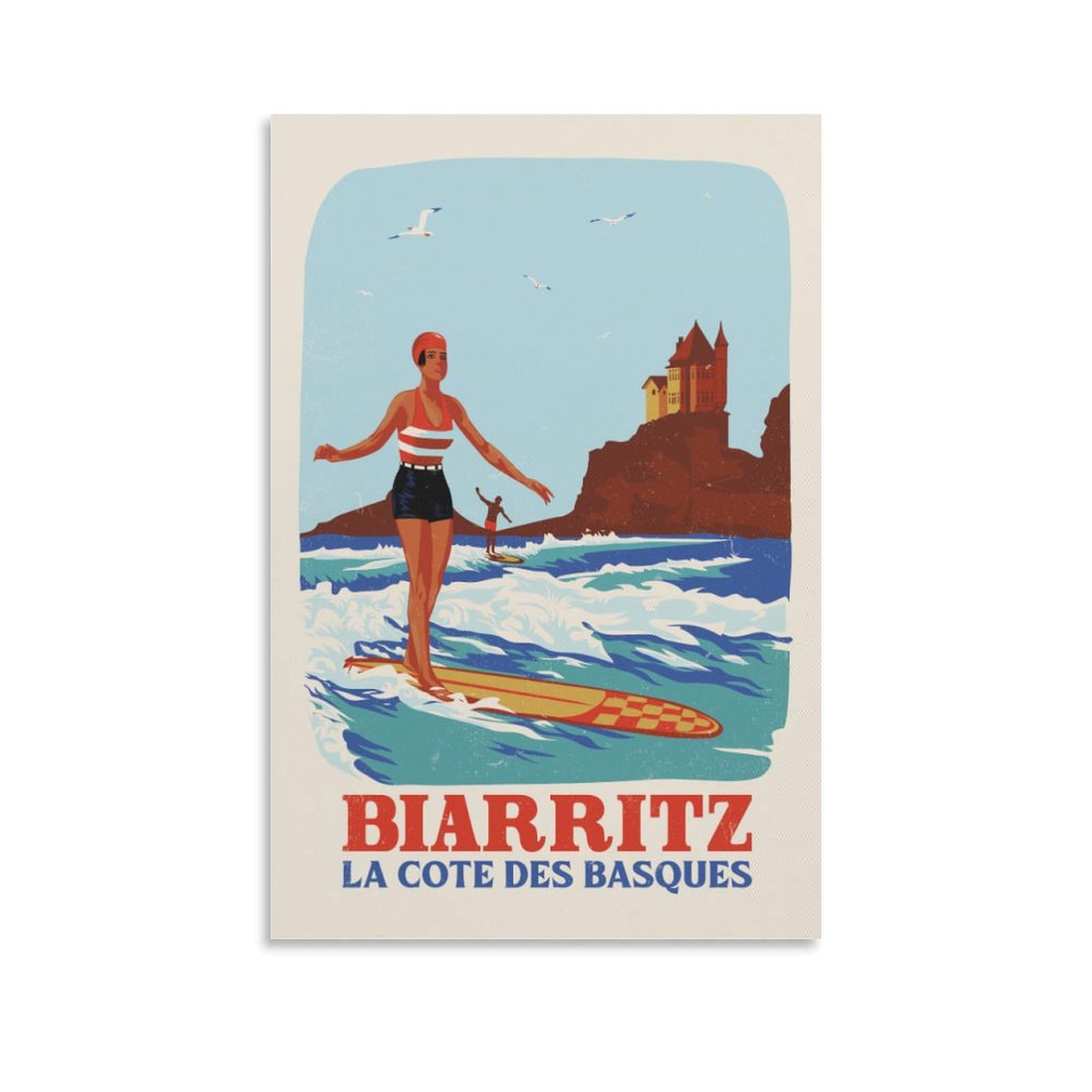 YQCQCS Vintage France Travel Poster Biarritz Basque Coast Surfing Canvas Art Poster Picture Wall Decor Painting Posters Decorative Posters