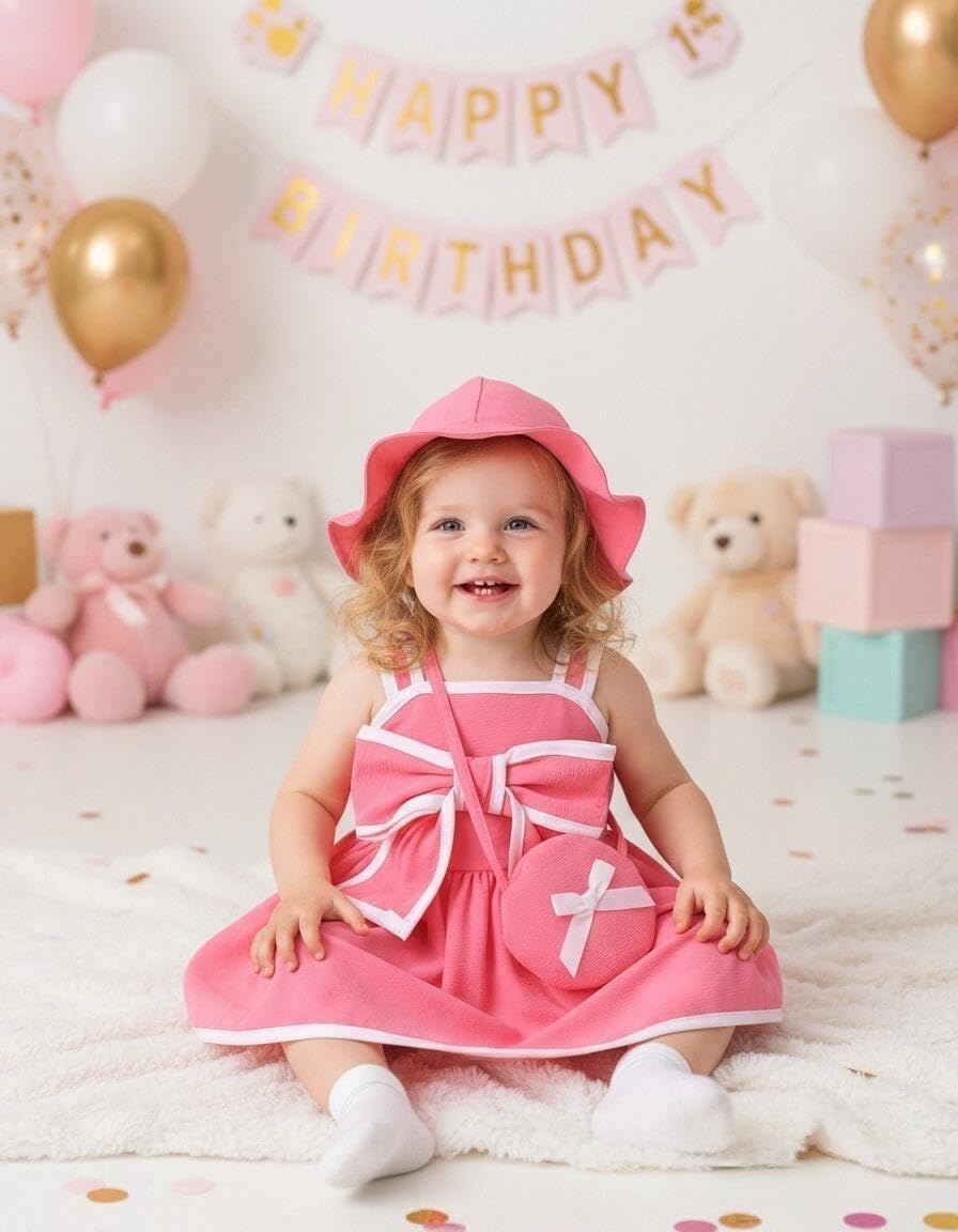 Renotemy Baby Girl Flower Dress Summer Outfits Toddler Boho Casual Dress Infant Sundress Gifts for Girl with Cute Hat and Bag - Image 3