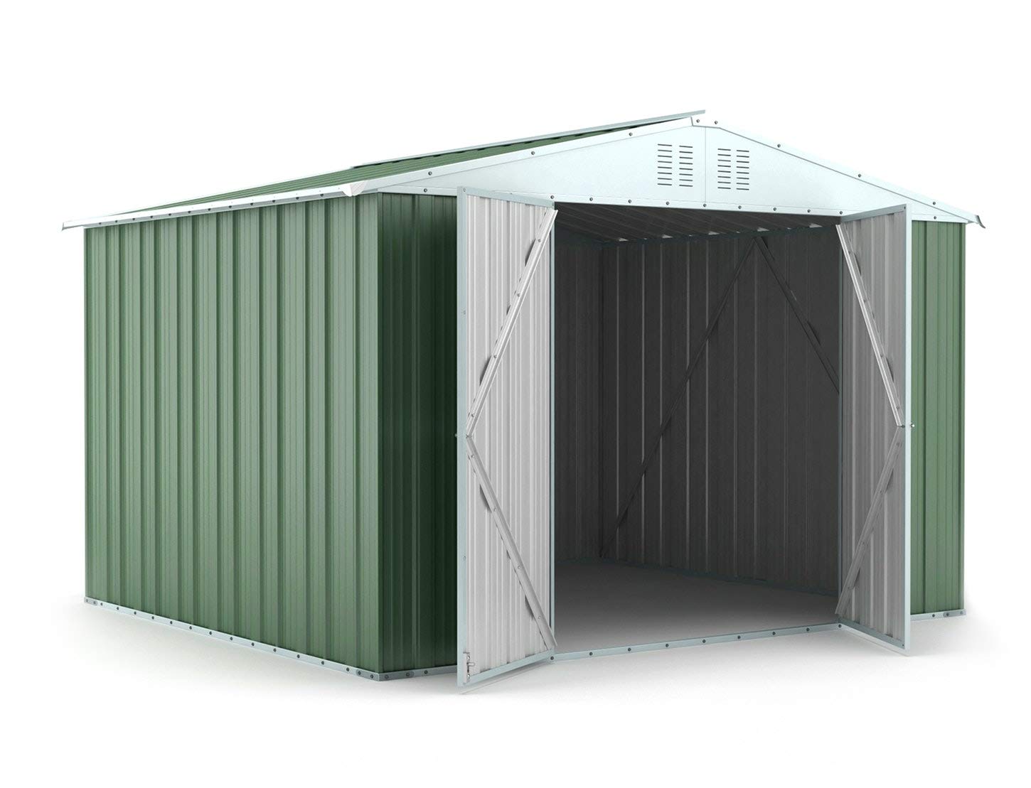 Box in Acciaio Zincato Casetta da Giardino in Lamiera 3.27 x 2.69 m x h2.17 m - 132 KG – 8,80 metri quadri (Verde)