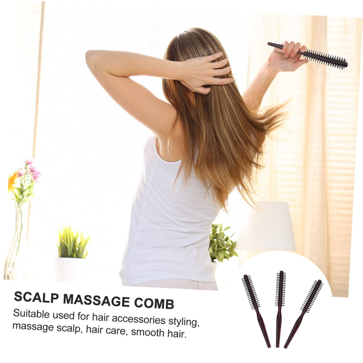 6 Piezas Peine Rizador De Madera De Peral Peine Redondo De Madera Peine Rodante Cepillos Para El Cabello Cerdas Naturales De Jabalí Peine De Madera Secado Rápido Cepillo De Cerdas