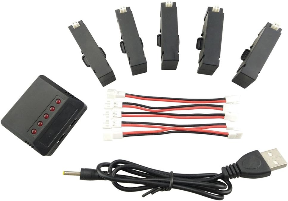 sea jump 5pcs 3.7v 400mah Battery+5in1 Balance Charger for H37mini H37 Mini Folding Four-axis Aircraft Spare Parts UAV Lithium Battery (5pcs Batteries+5in1 Balanced Charger)