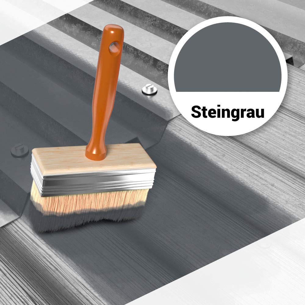 Dachfarbe 12kg Steingrau, Sockelfarbe, Dachlack, Dachsanierung, Flexibler Polymermembran Wetterbeständig + Farbroller 25cm Mikrofaser mit Bügel Set RM46