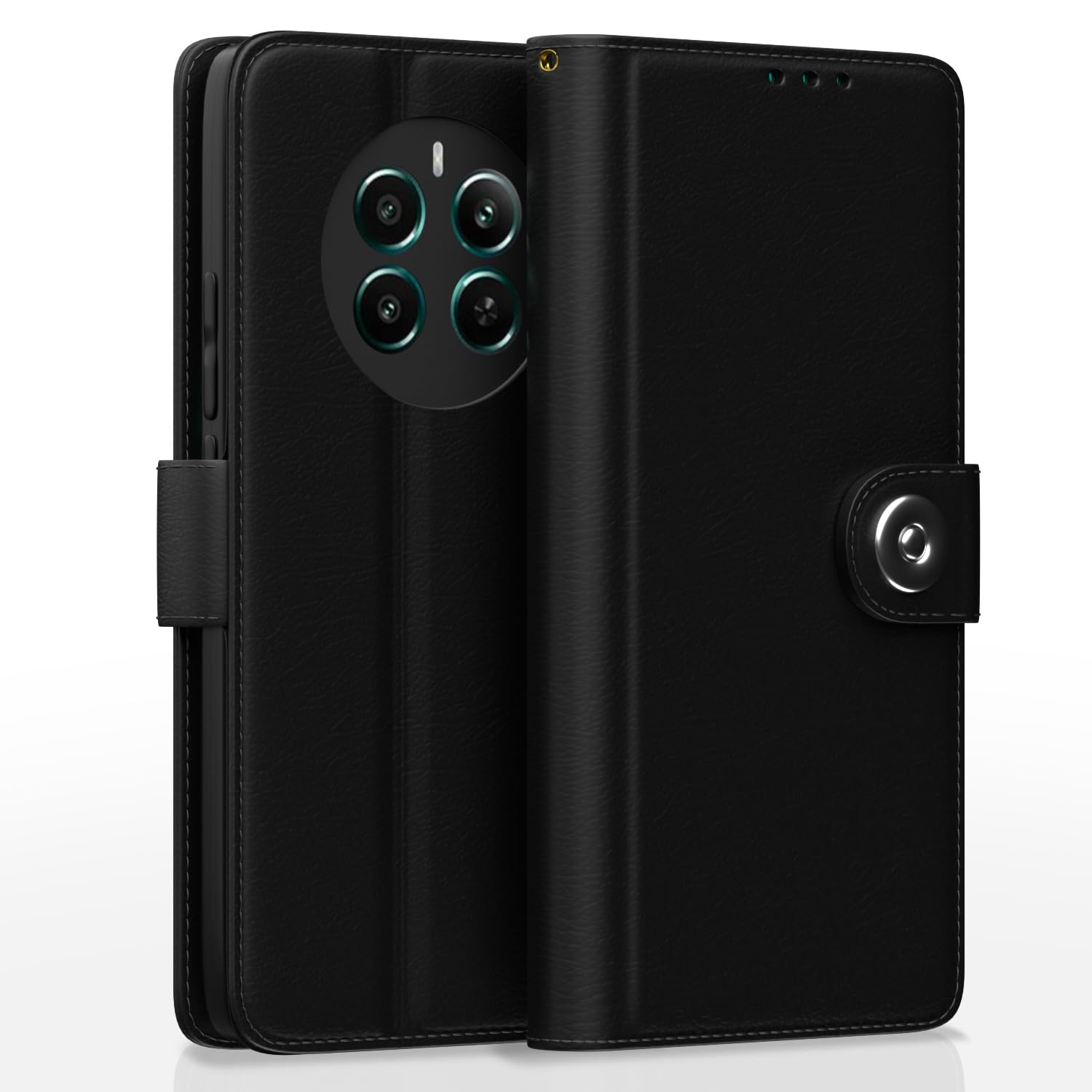 Outlouders Genuine Leather Finish Flip Back Cover | Inbuilt Pockets & Stand | Designer Button Magnet Flip Back Cover Case for Realme 12 Plus 5G / P1 5G / Narzo 70 5G / 70 Pro 5G (Black) (B0D817D4HN) Amazon Price History, Amazon Price Tracker