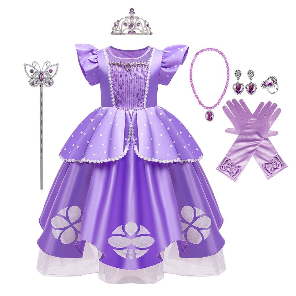 IZKIZF Little Girls Sofia Princess Costume Birthday Christmas Party Halloween Cosplay Fancy Dress Up Outfits w/Accessories