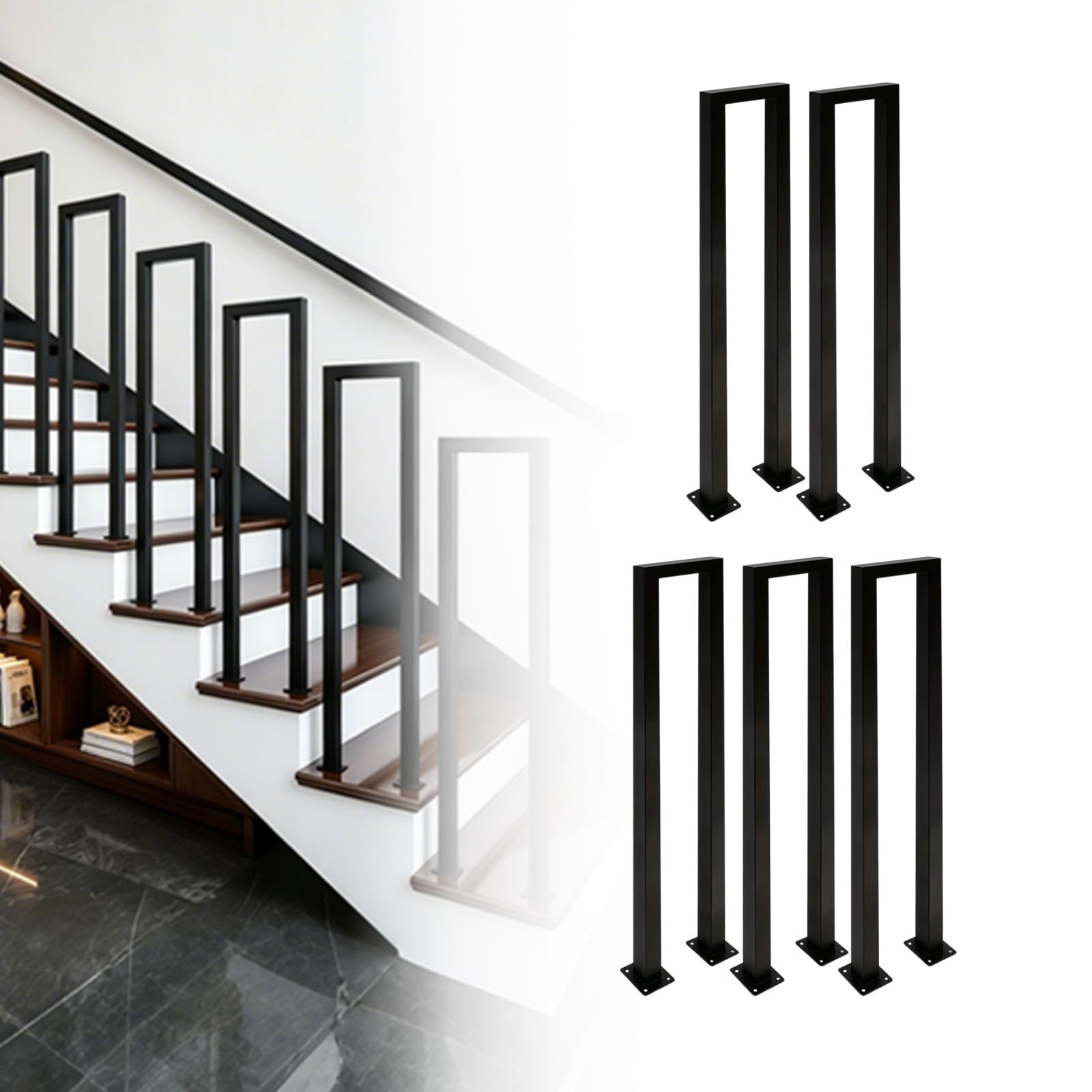 U-Shaped Outdoor Railing, Height 45cm, Indoor Stair Banister, Hand Rails Outside Steps, Grab Rails Outdoor, Nordic Modern Handrail for Villas, for Balcony, Porch, Black×5