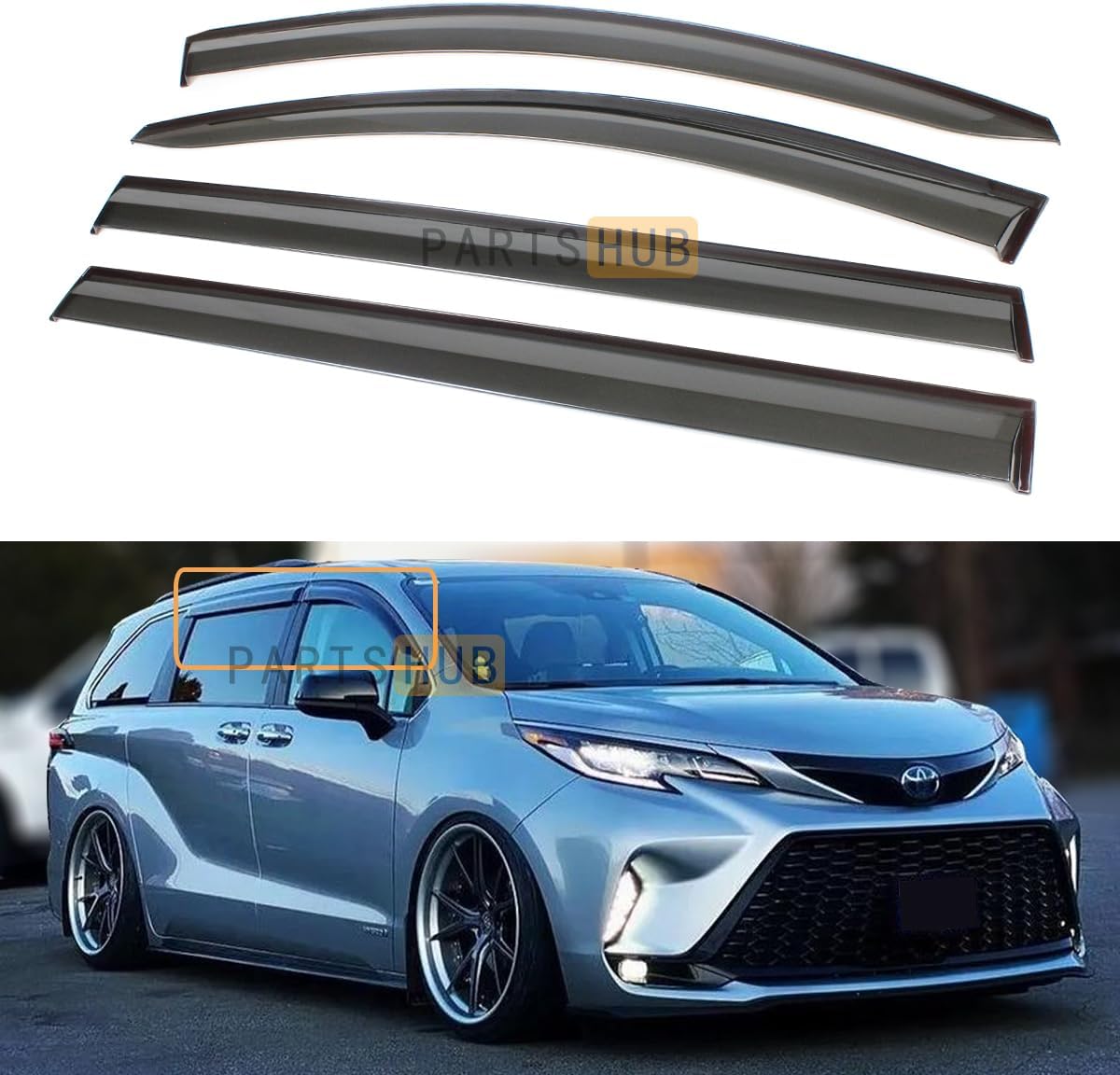 Fits for 2021-2026 Toyota Sienna Smoke Tinted Window Visors Rain Guards Deflector / 2022 2023 2024 2025