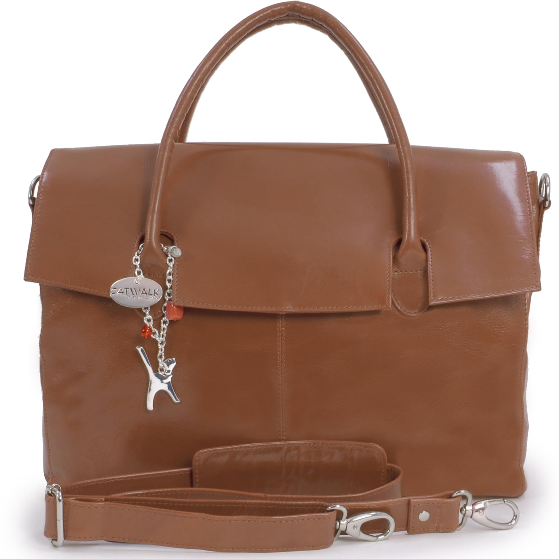 Catwalk Collection Handbags - Borsa a Tracolla Grande in Pelle Porta PC 17 Pollici - Valigetta 24 Ore Donna - Scomparto Imbottito - Helena - Marrone