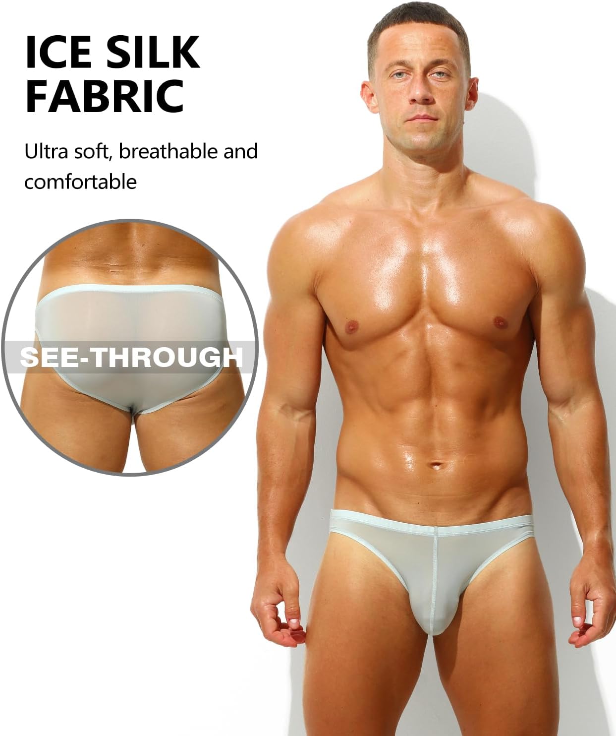 Men's Sexy See-through Bikini Briefs Low Rise Ice Silk Sheer Ultra Thin Soft Bulge Pouch Underwear