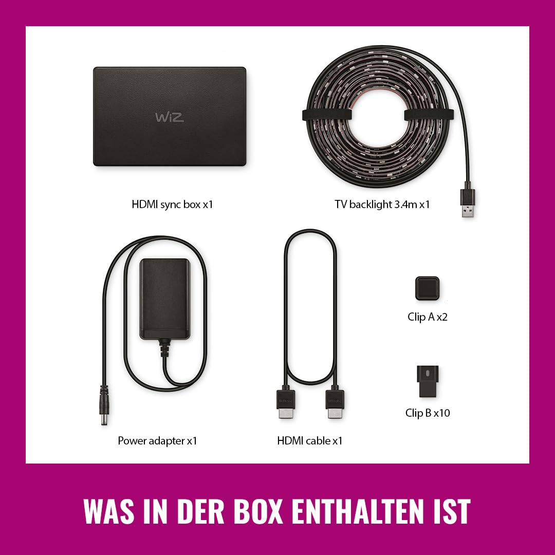 WiZ HDMI Sync Box TV-Beleuchtung HDMI 2.0 RGBIC LED Strip 75-85 Zoll App Sprachsteuerung Google Alexa