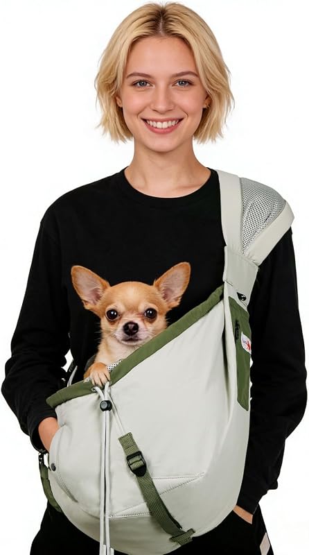 Peitoral tipo sling para cães pequenos SENIOR BUDDAY Army-Green até 9,07 kg