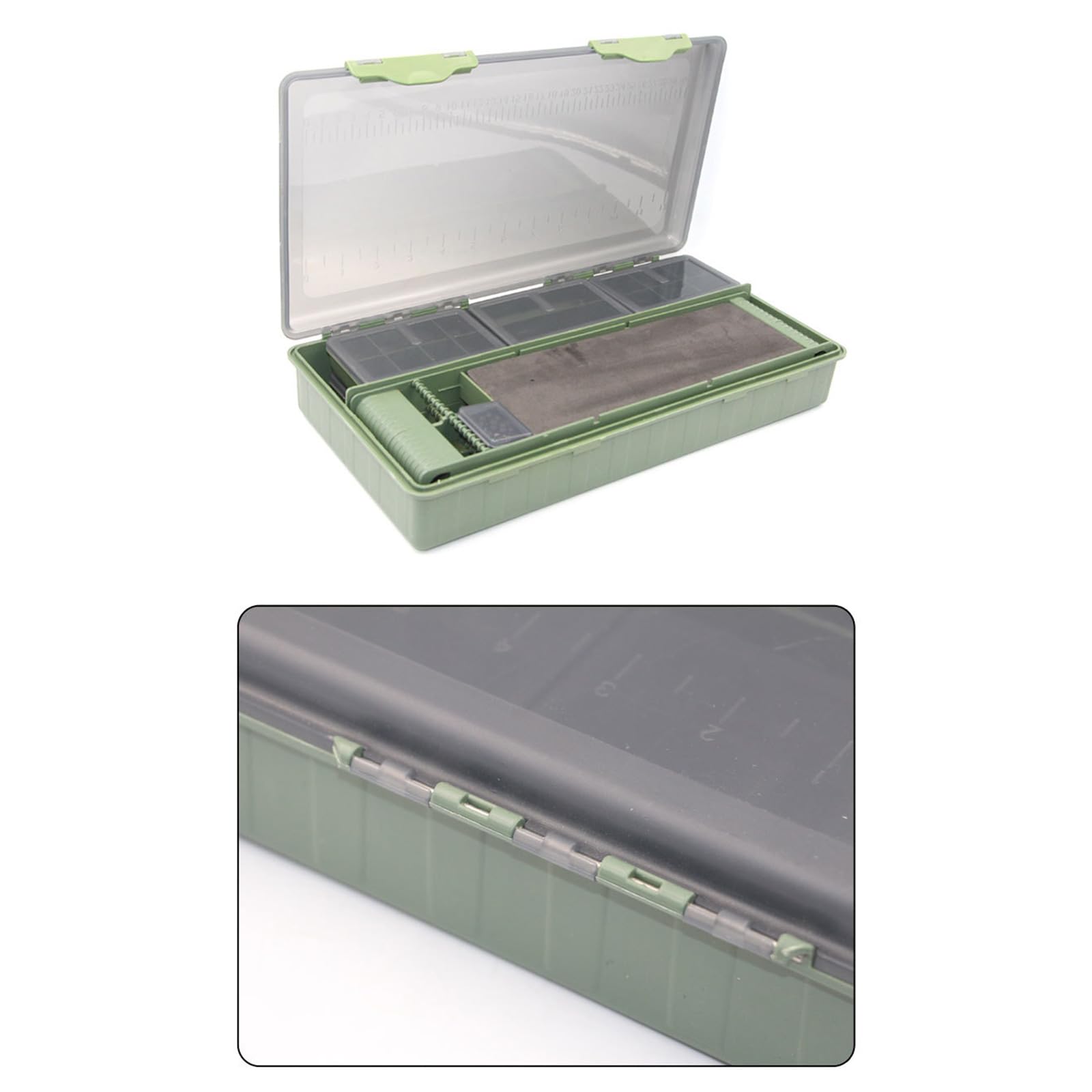 Caja de aparejos de pesca, caja de almacenamiento con múltiples compartimentos con tapa transparente, señuelos de pesca, anzuelos, contenedor para pescadores
