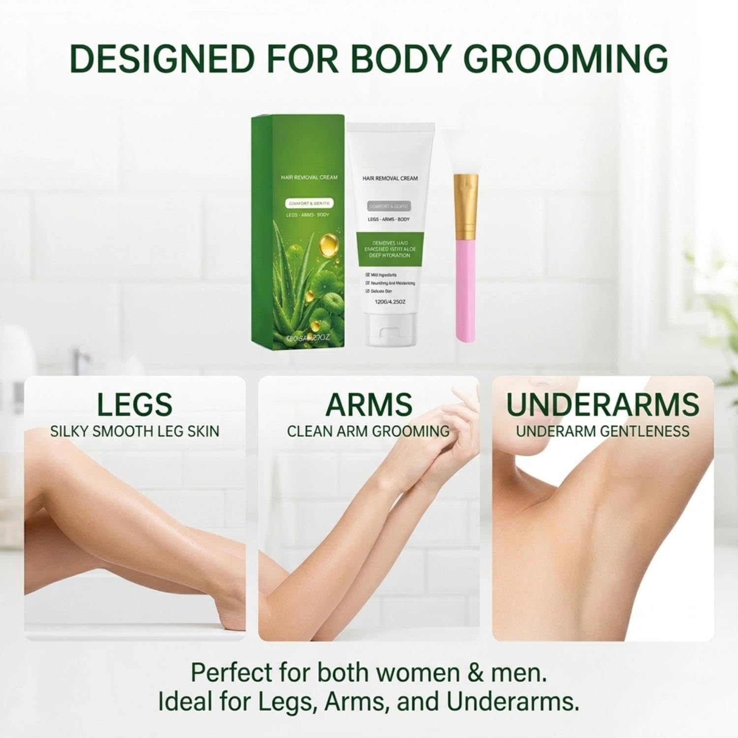 Hair Removal Cream For Women & Men – Gentle & Fast Body Hair Remover With Aloe Vera & Vitamin E, Smooth Skin, Suitable For Legs, Arms & Body(3PCS)